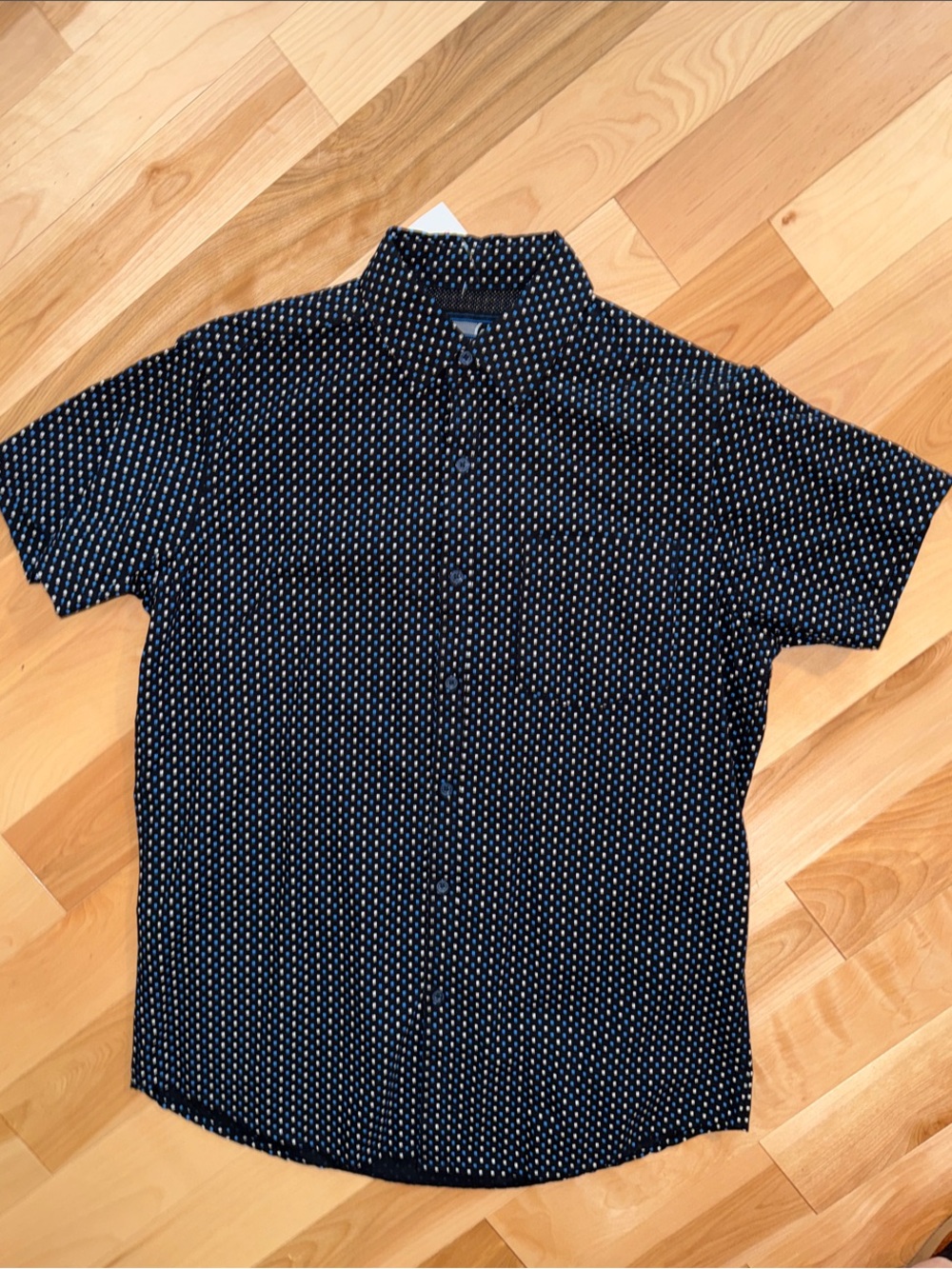 Men's MONUMENT Short-Sleeve Navy Patterned Button-Up Shirt nwt S